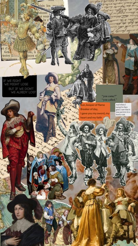 A collage representing the three musketeers, with some various paper as background The Three Musketeers Book, Alexander Dumas, Painting Classic, Three Musketeers, The Three Musketeers, Mish Mash, Alexander The Great, Book Aesthetic, Alexander