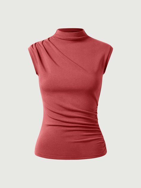 Eco-Mousse®2.0 Asymmetrical Ruching Mockneck Tank Top Neckline Styles, Soft Dramatic, Stich Fix, Ladies Blouse Designs, Fancy Tops, Outfit Formulas, Makeup Transformation, Ruched Top, Casual Vest