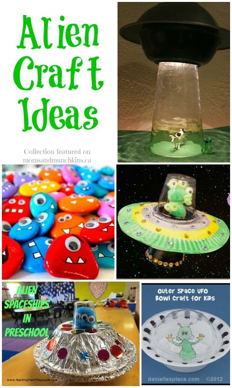 Alien Crafts For Kids #Aliens #CraftsForKids (you can make the alien rocks and put them in a UFO!) Science Fiction Activities, Beegu Activities, Alien Project, Party Activities For Kids, Alien Birthday Party, Alien Craft, Outer Space Crafts, Space Week, Space Preschool