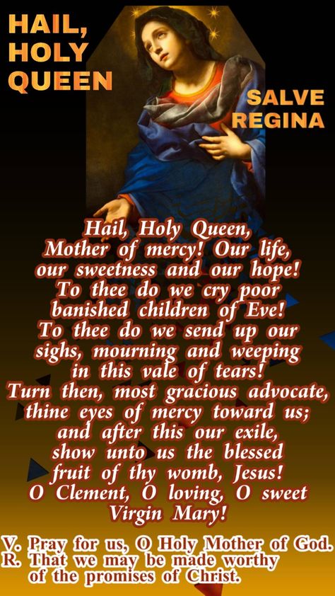 Roman Catholic Prayers English #Marian Prayers #Rosary prayers #Very powerful Marian prayer #Blessed Virgin Mary #கிருபை தயாபத்து மந்திரம் #prayers for difficult times Marian Prayers, Mother Mary Prayer, Novena Prayers Catholic, Rosary Prayers, English Prayer, Hail Holy Queen, Salve Regina, Arch Angel, Saints Quotes