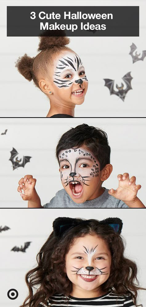 Halloween Face Paint Scary, Cute Halloween Makeup Ideas, Animal Face Paint, Face Painting Halloween Kids, Animal Face Paintings, Obličejové Masky, Face Paint Ideas, Animal Halloween Costumes, Cute Halloween Makeup