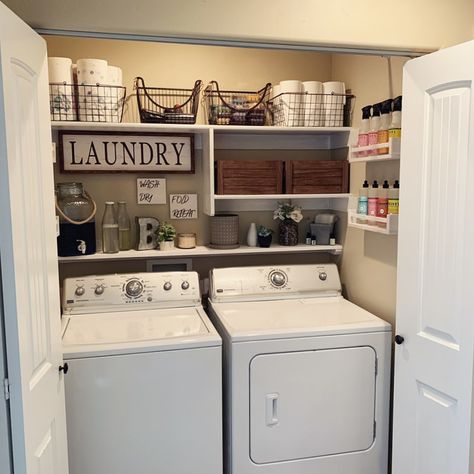 Mobile Home Redo, Laundry Closet Makeover, Remodel Mobile Home, Mobile Home Makeovers, Small Laundry Room Makeover, Mobile Home Renovations, Manufactured Home Remodel, Laundry Room Closet, Mobile Home Decorating