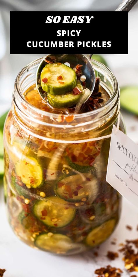 Canning Pickling Cucumbers, Best Pickled Cucumber Recipe, Small Cucumber Pickles, Cucumber Pickle Recipes Sweet And Spicy, Pickle Cucumber Recipes Vinegar Easy, Pickling Cucumbers Spicy, Spicy Hot Pickles Recipe, Pickle Recipes Spicy, Homemade Cucumber Pickles