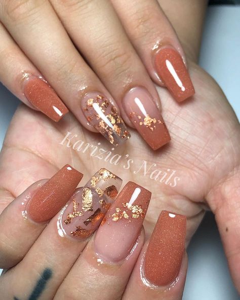 #nails #foilnails #clearnails #blushnails #nails #nailsofinstagram #nailart #allacrylic #youngnailsinc #youngnails #allacrylicpowder… | Instagram Fall Inspired Nails Square, Autumn Nail Designs Coffin, Foil Fall Nails, Nails To Match Burnt Orange Dress, Fall Nails 2024 French Tip, Fall Nails Unique, Nature Nail Ideas, Thanksgiving Inspired Nails, Fancy Fall Nails