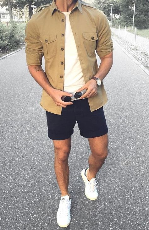 Best Casual Shirts, Mode Retro, Mens Shorts Outfits, Mens Summer Outfits, Mens Casual Outfits Summer, Stylish Men Casual, Hipster Man, Mens Casual Dress Outfits, Trendy Summer Outfits