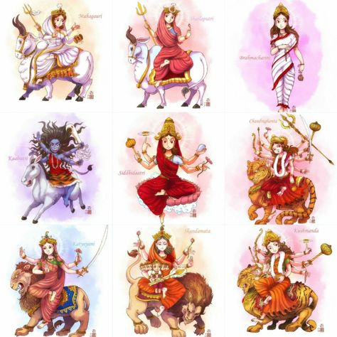 9 Mata Rani Images, Navaratri Durga Avatars, Navaratri 9 Days Images, 9 Durga Avtar, Navdurga Painting, Navdurga Drawing, Navratri Devi Images, Nav Durga, Navratri Wishes