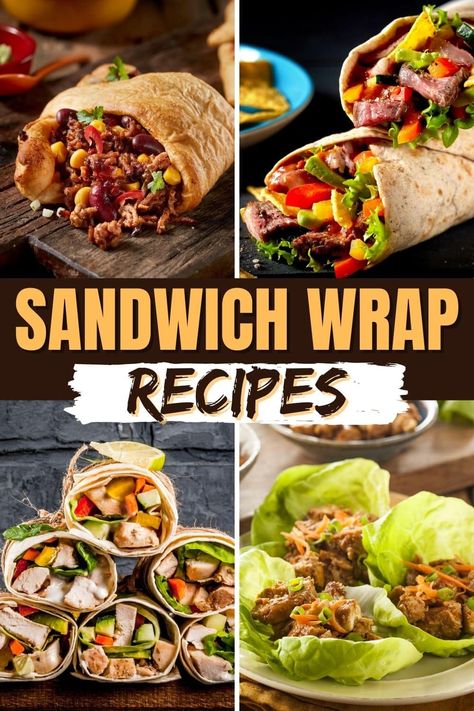 Try these sandwich wrap recipes if you want to spice up your lunch routine! From buffalo chicken to BLT to grilled cheeseburger, these wraps are hearty, satisfying, and delicious! Cold Sandwich Wraps Recipes, Gourmet Wraps Recipes, Yummy Wrap Recipes, Deli Wraps Recipes, Grilled Wraps Recipes, The Crimpit Wrap Recipes, Sandwich Wrap Ideas, Wrap Sandwich Ideas, Gourmet Wraps