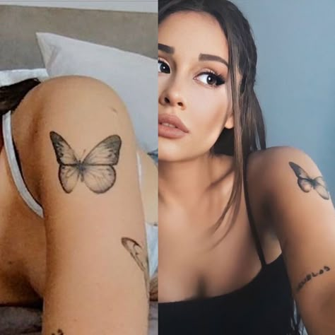 Ariana Butterfly Tattoo, Ariana Grande Butterfly Tattoo, Ariana Grande Tattoos, Ariana Grande Tattoo, Butterfly Tattoos For Women, Petite Tattoos, Butterfly Tattoos, Wrist Tattoos For Women, Small Hand Tattoos