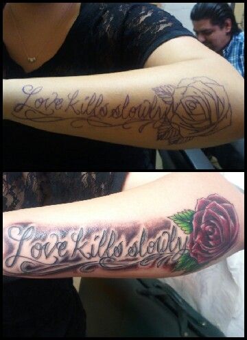 "Love kills slowly" 2nd tattoo:) Love Kills Slowly Tattoo, Kill This Love Drawing, Find What You Love And Let It Kill You Tattoo, Philly Love Tattoo, Kill This Love Lyrics, Ed Hardy, How Big Is Baby, Polynesian Tattoo, I Tattoo