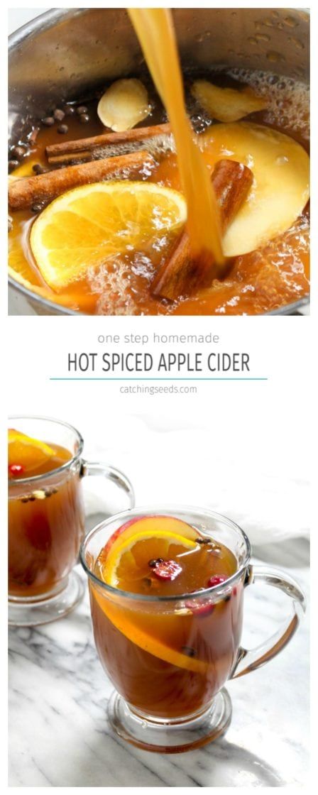 This easy homemade Hot Spiced Apple Cider Recipe is flavored with cinnamon, cloves, ginger, and orange slices. The perfect warm drink for Thanksgiving or Christmas! And it only requires ONE step to make! Hot Spiced Apple Cider, Spiced Apple Cider Recipe, Apple Cider Recipe, Thanksgiving Drinks, Spiced Apple Cider, Cider Recipe, Vegan Thanksgiving, Winter Drinks, Spiced Apples