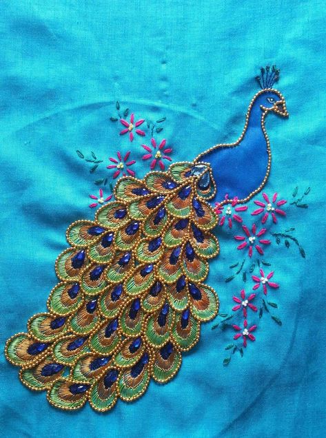 Peacock Hand Work Design, Buttonhole Embroidery Design Motifs, Peacock Embroidery Designs Pattern, Peacock Hand Embroidery Designs, Peacock Embroidery Designs Blouse, Buttonhole Stitch Embroidery, Peacock Hand Embroidery, Buttonhole Stitch, Peacock Embroidery Designs