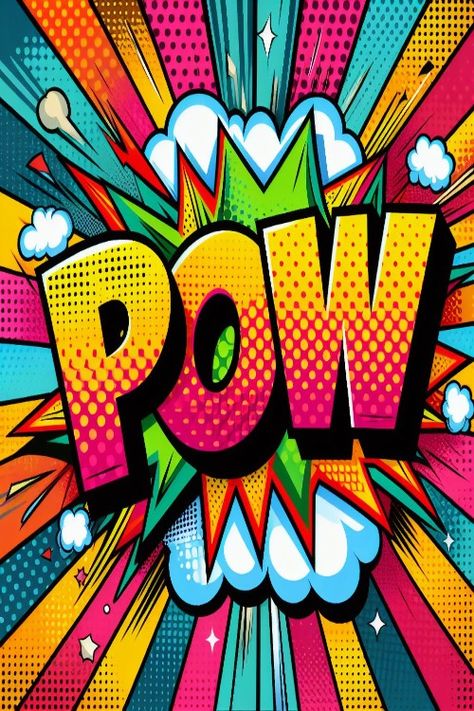 Colorful POW Pop Check more at https://qomart.com/colorful-pow-pop/ Pop Art Letters, Jersey Background, Clay Patterns, Pop Art Decor, Sucker Punch, Dope Quotes, Gallery Wallpaper, Action Words, Modern Pop Art