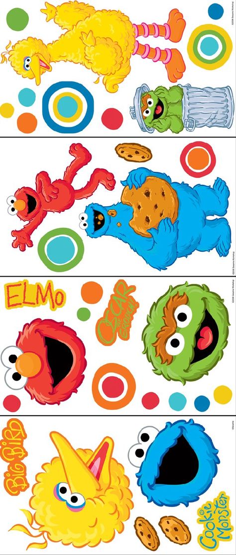 Sesame Street Big Dot Room Appliques - Wall Sticker Outlet Seaseme Street Birthday Party, Cookie Monster Birthday Party, Cookie Monster Party, Elmo And Cookie Monster, Cookie Monster Birthday, Elmo Birthday Party, Sesame Street Birthday Party, Elmo Party, Sesame Street Characters