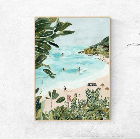 Beachy Prints, Surfer Art, Card Watercolor, Beach Posters, Beach Canvas, Illustration Watercolor, Sunny Beach, Beach Art, Stationery Cards