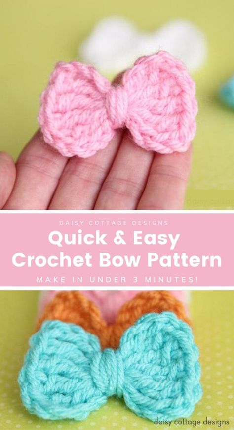 Small Crochet Bow Pattern Free, Small Crochet Bow Tie Free Pattern, Small Bow Crochet Pattern Free, How To Crochet A Small Bow, Small Bow Crochet Pattern, Small Crocheted Flowers Free Pattern, Free Small Flower Crochet Pattern, Crochet A Flower Easy, Small Crocheted Flowers