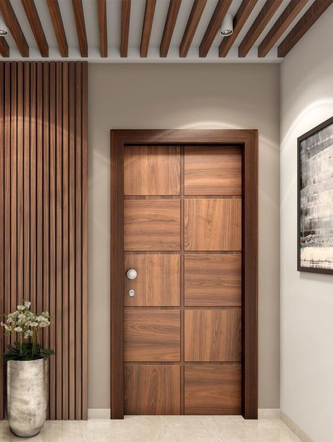 Hall Decorating Ideas, Foyer Design Ideas, Design For House, Entrance Foyer Design, Flush Door Design, Modern Hall, Modern Entrance Door, Modern Wooden Doors, Flush Door