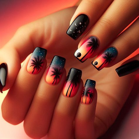 #nails   #sunset   #summer    #summer-nails Sunset Beach Nails, Nails Sunset, Round Nail Designs, Vacation Nails Beach, Sunset Nails, Fun Nail Colors, Best Nail Polish, Vacation Nails, Sunset Summer