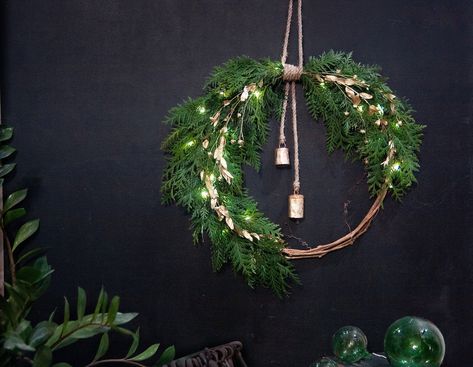 Christmas Wreath With Lights Real Cedar Wreath Christmas - Etsy Ireland Christmas Wreath With Lights, Wreath With Lights, Christmas Front Door Wreath, Fresh Christmas Wreath, Cedar Wreath, Christmas Wreaths With Lights, Christmas Front Door, Season Decor, Wreath Wall Decor