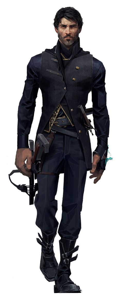 Corvo Attano is a fictional character of Arkane Studios' Dishonored universe. He is the lead protagonist in Dishonored, one of two playable protagonists in Dishonored 2, and has appeared in multiple Dishonored fictional works, including a comic series, and the first published book of a trilogy of novels announced in 2016 Corvo Attano, Dishonored 2, Mode Steampunk, Model Sheet, Dishonored, Chevy Impala, Dieselpunk, Character Creation, Dnd Characters