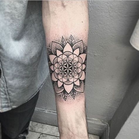 109 Flower Tattoos Designs, Ideas, and Meanings | Flower of life tattoo, Tattoos, Geometric tattoo Mandala Arm Tattoo, Dotwork Tattoo Mandala, Flower Of Life Tattoo, Geometric Mandala Tattoo, Tattoo Concepts, Sacred Geometry Tattoo, Geometry Tattoo, Mandala Tattoo Design, Lotus Tattoo