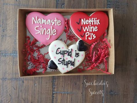 Anti Valentine's Day Galentines Day Cookies Gluten Free | Etsy Valentines Day Sugar Cookies, Valentine Cookies Decorated, Valentine Sugar Cookies, Valentines For Singles, Cookies Theme, Cookies Gluten Free, Anti Valentines, Sugar Cookie Royal Icing, Valentines Day Funny