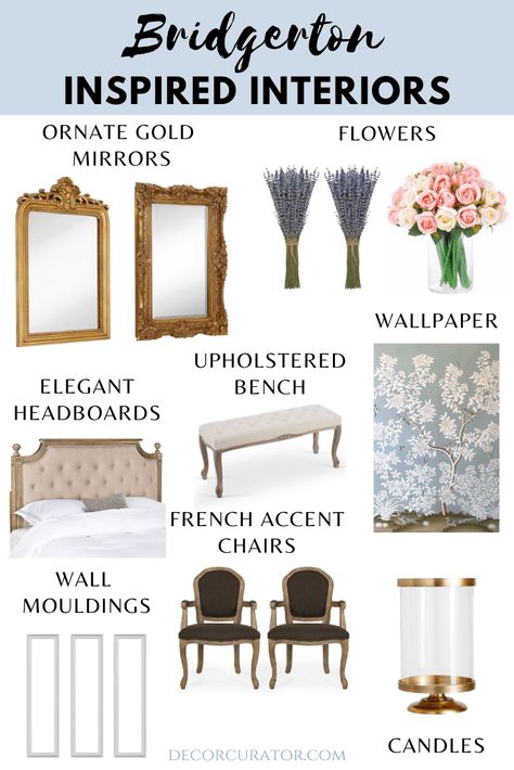 How to Create Bridgerton Inspired Interiors - Decor Curator French Chic Kitchen, Modern Regency Interior, English Cottage Style Kitchen, Post Decor, English Cottage Kitchens, Regency Interior, French Headboard, Regency Decor, English Cottage Decor