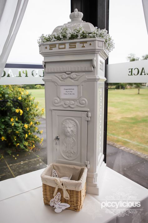 Wedding post box. Vintage Mailbox Wedding Cards, Card Mailbox For Wedding, Letter Box Wedding, Wedding Post Box Ideas, Card Mailbox, Wedding Mailbox, Wedding Card Post Box, Wedding Envelope Box, Large Mailbox