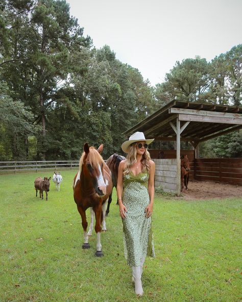 Made some new friends 🐴🌾🤎✨ Obsessing over this dress & @southmoonunder!! Comment DRESS below to receive a DM with the link to shop this post on my LTK ⬇ https://liketk.it/4P7xx Country Concert Outfit, Western Fashion, Cowboy Boots, Fall Outfit, Western Fashion Inspo, Cowboy hat, fall trends, fall fashion Western Wedding Rehearsal Outfit, Cowboy Wedding Guest Outfit, Cowboy Boots Fall Outfit, Western Wedding Guest Outfit, Wedding Rehearsal Outfit, Rehearsal Dinner Attire, Boots Fall Outfit, Dinner Attire, Outfit Western