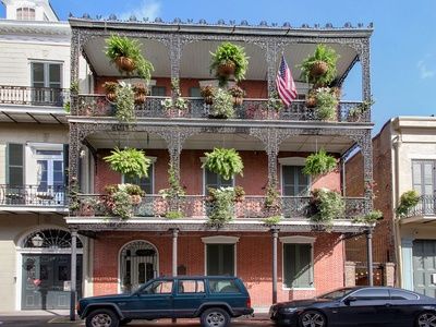 For sale: $1,195,000. Gorgeous French Quarter property with huge covered gallery overlooking Royal street! The condo boasts original hardwood floors, high ceilings, lots of natural light, crown molding, private terrace overlooking beautiful pool, granite counter tops with loaded kitchen and so much more! Located in the coveted residential section of the Vieux Carre this property is a true gem. Second bedroom located in back apartment perfect for guests and privacy! Nouvelle Orleans, French Creole, Homes For Sale Near Me, French Colonial, Colonial Architecture, Beautiful Pools, French Quarter, Exterior Brick, Selling Real Estate