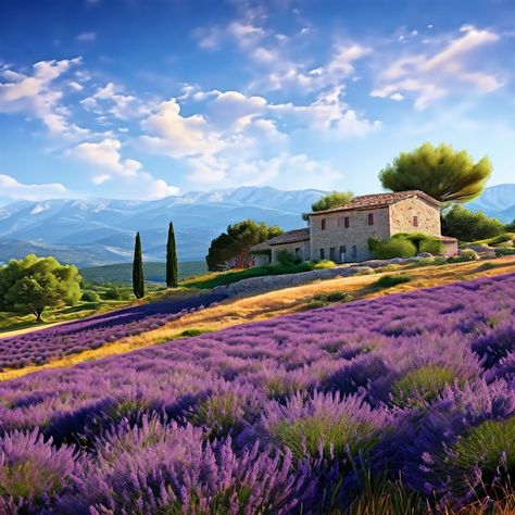 Provence by Elena Kalachiova - Playground Beautiful Countryside, France Landscape, French Cottage Style, Lavender Garden, Landscape Photography Nature, Painting Art Lesson, Summer Landscape, Landscape Art Painting, 수채화 그림