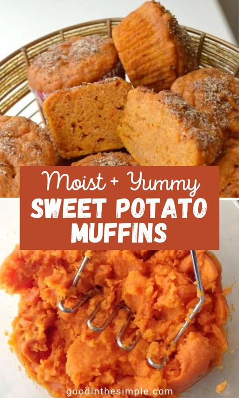 Moist sweet potato muffins with crumble topping. Gf Sweet Potato Bread, Leftover Sweet Potato Casserole Muffins, Sweet Potato Brunch Ideas, Sweet Potato Mini Muffins, Easy Sweet Potato Muffins, Moist Sweet Potato Bread Recipe, What To Do With Mashed Sweet Potatoes, Sweet Potato Pumpkin Muffins, Sweet Potato Breakfast Muffins