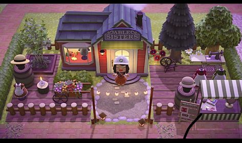 Animal Crossing Mable Sisters Shop Design, Animal Crossing Island Inspiration Able Sisters, Acnh Marketplace Inspiration, Acnh Blaire Yard Ideas, Animal Crossing Main Street, Abel Sisters Animal Crossing Design Ideas, Carnival Area Animal Crossing, Anch Store Front Ideas, Nook's Cranny Animal Crossing