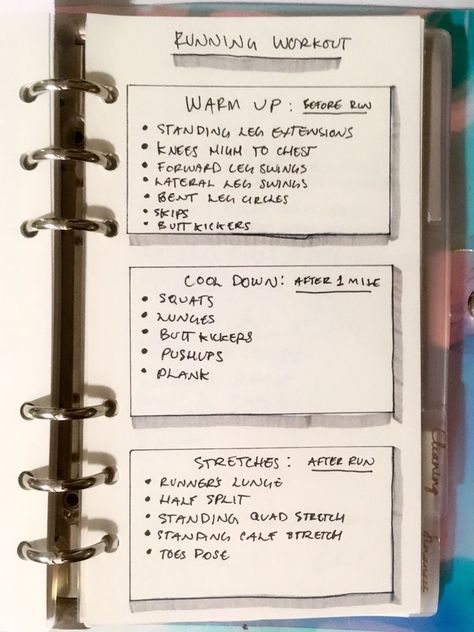 Running workout routine bullet journal layout Bullet Journal Workout Plan, Running Bullet Journal, Routine Bullet Journal, Running Journal, Dutch Doors, Runners Workout, Leg Circles, Quad Stretch, Journaling Tips