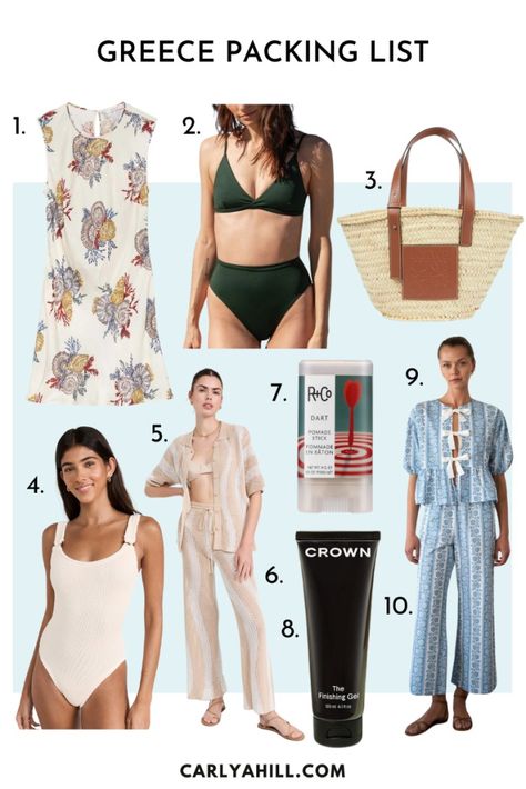 Greece Packing List Packing For Greece, Greece Packing, Greece Packing List, Things To Wear, Nyc Lifestyle, Lifestyle Influencer, Cyclades Islands, Travel Pants, Best Swimsuits