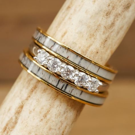 Women's Right Hand Rings – AntlerRings.com Western Wedding Rings Sets, Antler Rings Women, Antler Rings, Western Wedding Rings, Deer Antler Jewelry, Stone Stacking, Deer Antler Ring, Antler Jewelry, Antler Ring