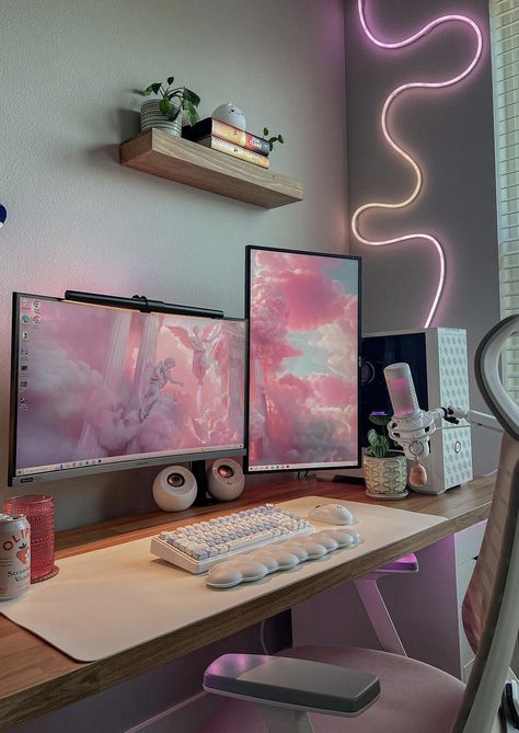 Tech Room, Gaming Desk Setup, Cozy Desk, Study Desk Decor, Gamer Setup, Learn And Play, Gamer Room Decor, Video Game Room Design, Office Room Decor