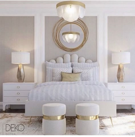 White And Gold Bedroom, White Gold Bedroom, Grey And Gold Bedroom, Rose Gold Bedroom, Gold Room Decor, Royal Bedroom, Gold Bedroom Decor, Gold Rooms, Gold Home Decor