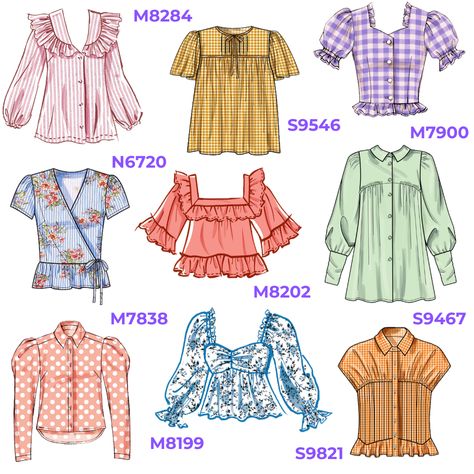 Anyone for some seriously cute tops? 🥰  Get inspired with these sweet blouse patterns, great for layering and brightening up your everyday outfits. Get the designer look with Ganni style statement collars and Sezane-esque ruffles and pin tucks.   Which one is your favourite?  Shop them all here... https://www.sewdirect.com/product-category/category/tops-patterns/  #M8284 #S9546 #M7900 #N6720 #M8202 #S9467 #M7838 #M8199 #S9821 Ganni Top Sewing Pattern, Ganni Style, Ganni Top, Tops Sewing Patterns, 23 Style, Tops Sewing, Easy To Sew, Top Sewing Pattern, Party Tops