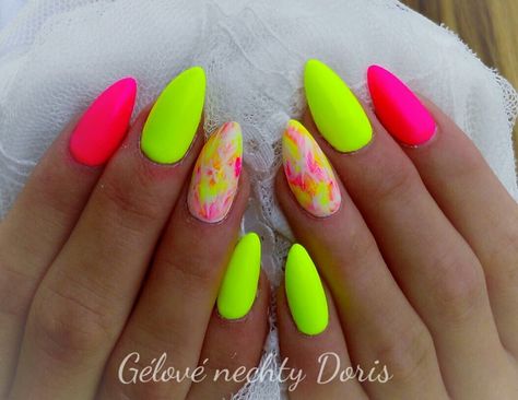 Neon Nails Summer Nail Ideas Neon, Bright Colored Nail Designs, Florescent Nail Ideas, Nail Designs Neon Yellow, Different Color Neon Nails, Neon Beach Nails Bright Colors, Neon Nails Pink And Yellow, Neon Nails Ideas, Bright Nails Neon