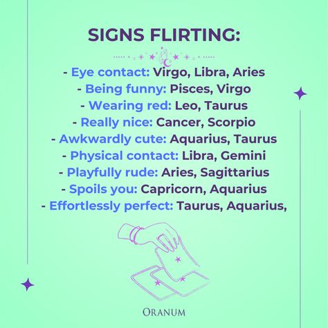 Dive into the art of flirting with the signs! ✨💖 From the intense eye contact of Virgo, Libra, and Aries to the playful rudeness of Aries and Sagittarius, each sign has its own unique charm. Click the link in bio to explore more about how your zodiac flirts! 🔮🌟 #ZodiacFlirting #AstroLove #LinkInBio #astrology #zodiacsigns #signs #loveinthezodiacs #relationship #relationshipadvice #oranumglobal Virgo Flirting, Sagittarius In Love, Libra And Aries, Intense Eye Contact, Libra Relationships, Aries And Sagittarius, Aries And Libra, Virgo And Libra, Teen Life Hacks