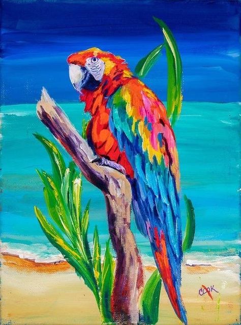 Parrot Painting Easy, Caribbean Animals, Parrot Art Painting, Parrot Acrylic Painting, Caribbean Paintings, Painting Parrot, Parrot Cartoon, Parrot Wallpaper, Parrot Drawing