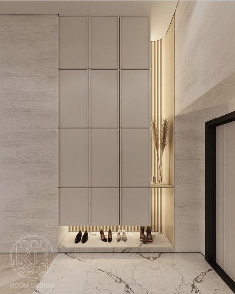 Entrance Shoes Ideas, Foyer With Storage Entrance, Entrance Cabinet Design, Entrance Shoe Storage Ideas Modern, Entrance Design Interior Entryway, Foyer Design Modern Entrance, Entrance Shoe Cabinet, Contemporary Foyer, Modern Shoe Storage