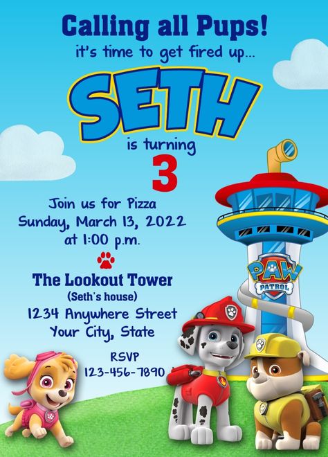 Paw Patrol Birthday Party Invites, Paw Patrol Birthday Invitations Boys, Paw Patrol 4th Birthday Invitations, Paw Patrol 3rd Birthday Invitations, Fourth Birthday Boy Theme Paw Patrol, Paw Patrol Fourth Birthday, 3 Year Birthday Theme Boy Paw Patrol, Paw Patrol Second Birthday Boy, Paw Patrol 4th Birthday Party Boy