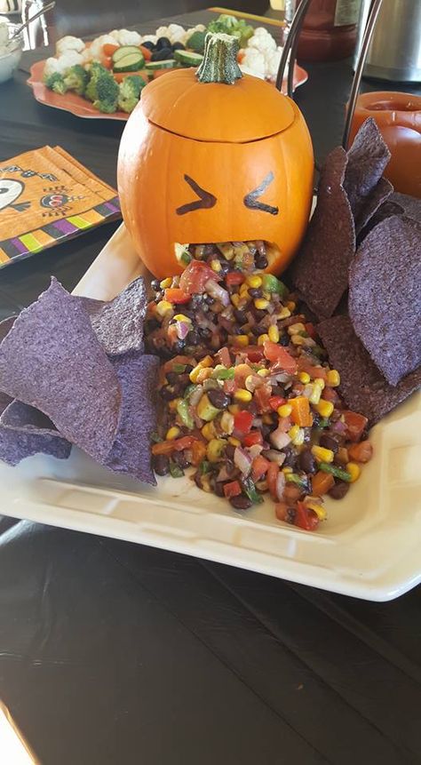 Halloween Lucky Dip, Puking Pumpkin Dip, Puking Pumpkin, Pumpkin Dip, Halloween Dishes, Halloween Party Snacks, Party Shots, Halloween Treats For Kids, Halloween Food Treats