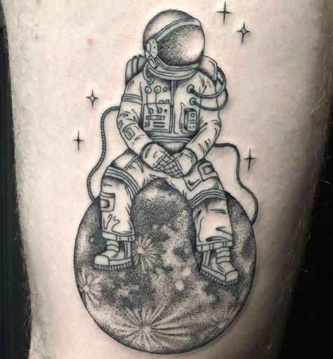 Moon And Astronaut Tattoo, Astronaut Alien Tattoo, Astronaut On The Moon Tattoo, Astronaut Sitting On Planet Tattoo, Astronaut Sitting On Moon Tattoo, Astronaut Moon Tattoo, Imani Tattoos, Space Related Tattoos, Space Arm Tattoo