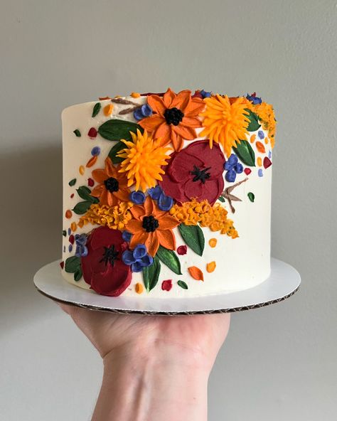 Hard launching 🍂FALL🌾 • • Order fall floral cakes on our website 🔗 in bio! • • #fallfloralcake #fallcake #buttercreamcakes #buttercreamcake #buttercream #buttercreamart #customcake #cakedecorating #cakestagram #cakedesign #instacake #cakeideas #vermontbakery #vermontbaker #homebaker #homebakery #bakergram #vermont #madeinvermont #madeinvt #shelburnevermont #shelburnevt #bluehousebakeshop #cake #baker #pastrychef Cute Fall Cake Ideas, Fall Floral Cake, Fall Flower Cake, Fall Cake, Floral Cakes, 34th Birthday, Cream Art, Fall Cakes, Home Bakery