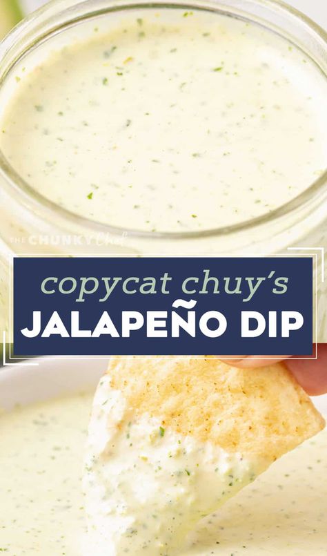 Copycat Chuy's Creamy Jalapeño Dip - The Chunky Chef Jalapeño Dip Chuys, Chuey Jalepeno Dip, Chuy's Ranchero Sauce, Copy Cat Chuys Jalepeno Dip, Chugs Jalapeño Dip, Chewys Jalapeno Dip, Creamy Jalapeno Dip Chuys Easy, Jalapeño Ranch Dip Chuys, Chuys Jalepeno Ranch Dip