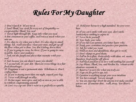 Love these rules for my daughter Rules To Teach Your Daughter, Expensive Quotes, Mom Daughter Dates, Mommy Daughter Activities, Mother Daughter Activities, Daughter Activities, Life Skills Kids, Kids Checklist, Letter To My Daughter