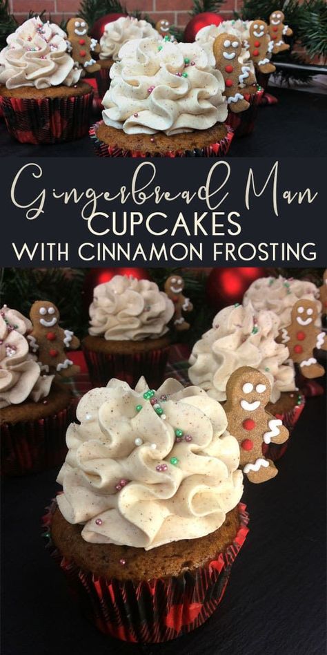 Gingerbread Men Cupcakes, Men Cupcakes, Man Cupcakes, Winter Snacks, Fantasy Fudge, Cinnamon Buttercream, Christmas Cupcakes Recipes, Cupcakes For Men, Easy Gingerbread