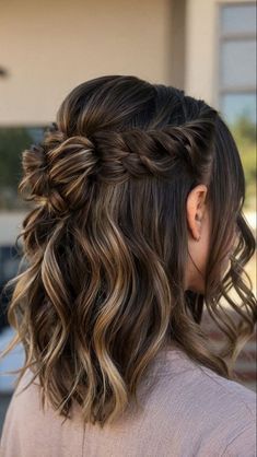 Braided Hairstyles Midlength, Bridesmaid Hair Short Half Up, Jr Bridesmaid Hairstyles Short Hair, Half Up Half Down Hair Styles Short Hair, Bridesmaid Hair Medium Length Braid, Bridesmaids Hair Brunette, Formal Mid Length Hairstyles, Bridesmaid Mid Length Hair, Sister Of The Bride Hair